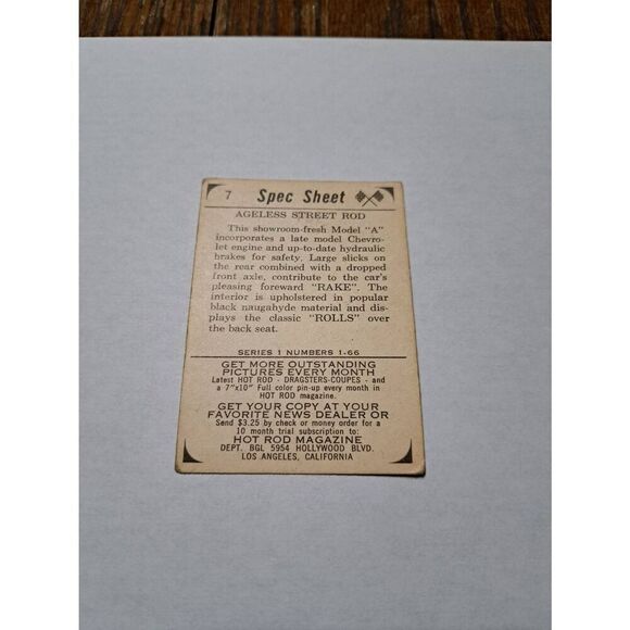 Vintage 1965 Hot Rod Magazine #7 Ageless Street Rod Modal A Trading Card - Picture 2 of 2